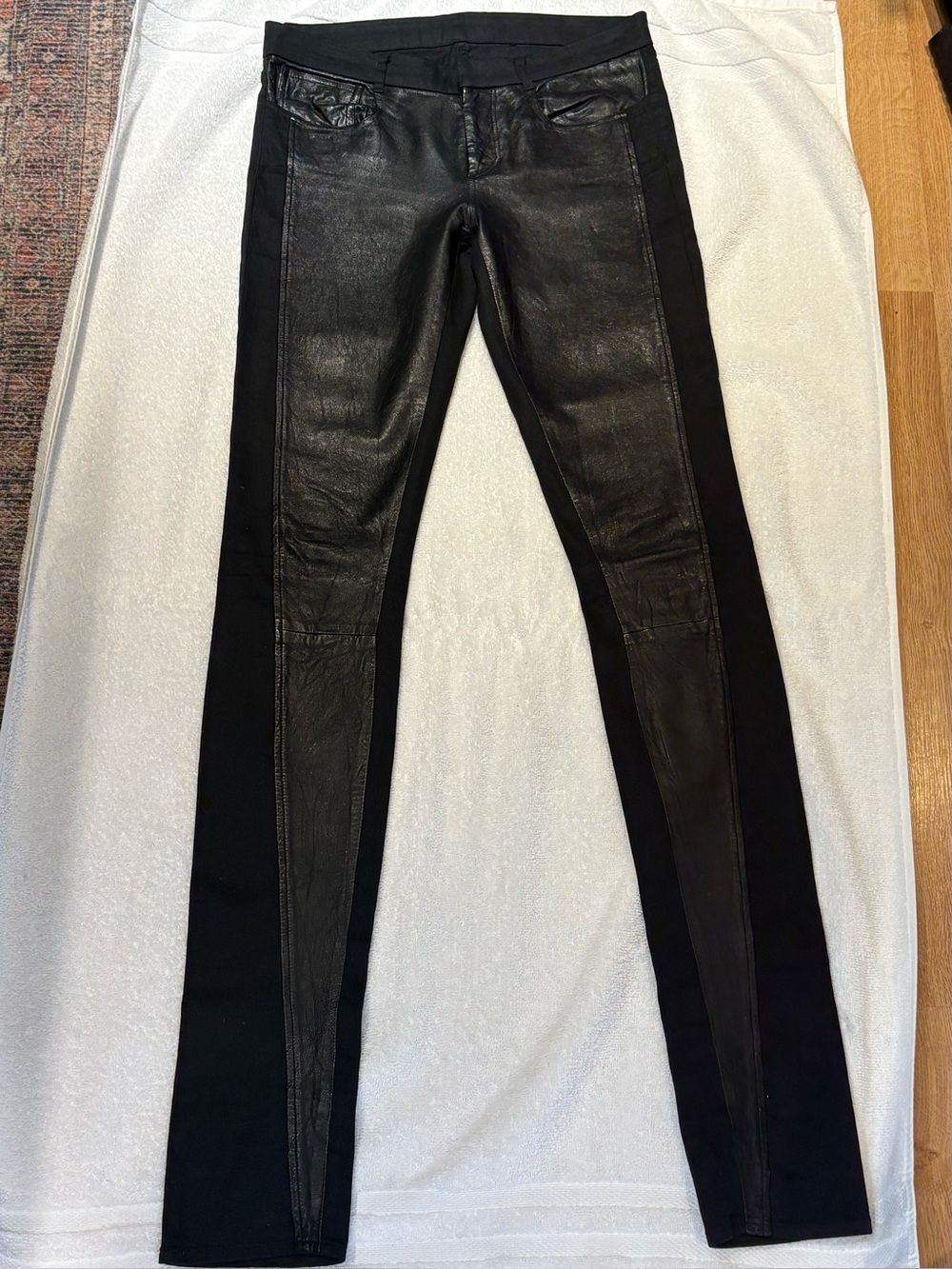 Helmut Lang Black Leather Panel Skinny Jeans